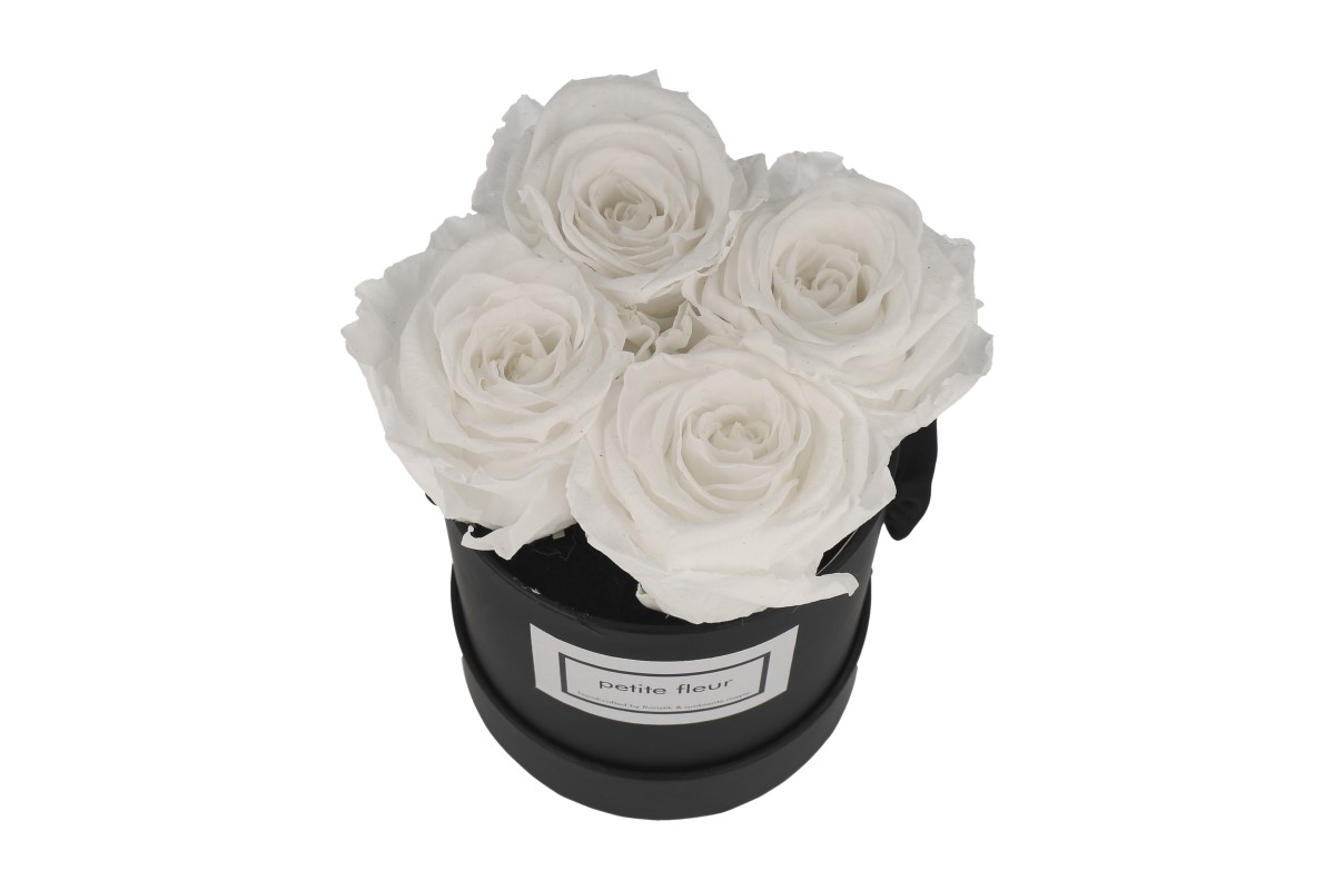 Petite Fleur Flowerbox Infinity Rosen S rund schwarz mit 4 Rosen weiß 